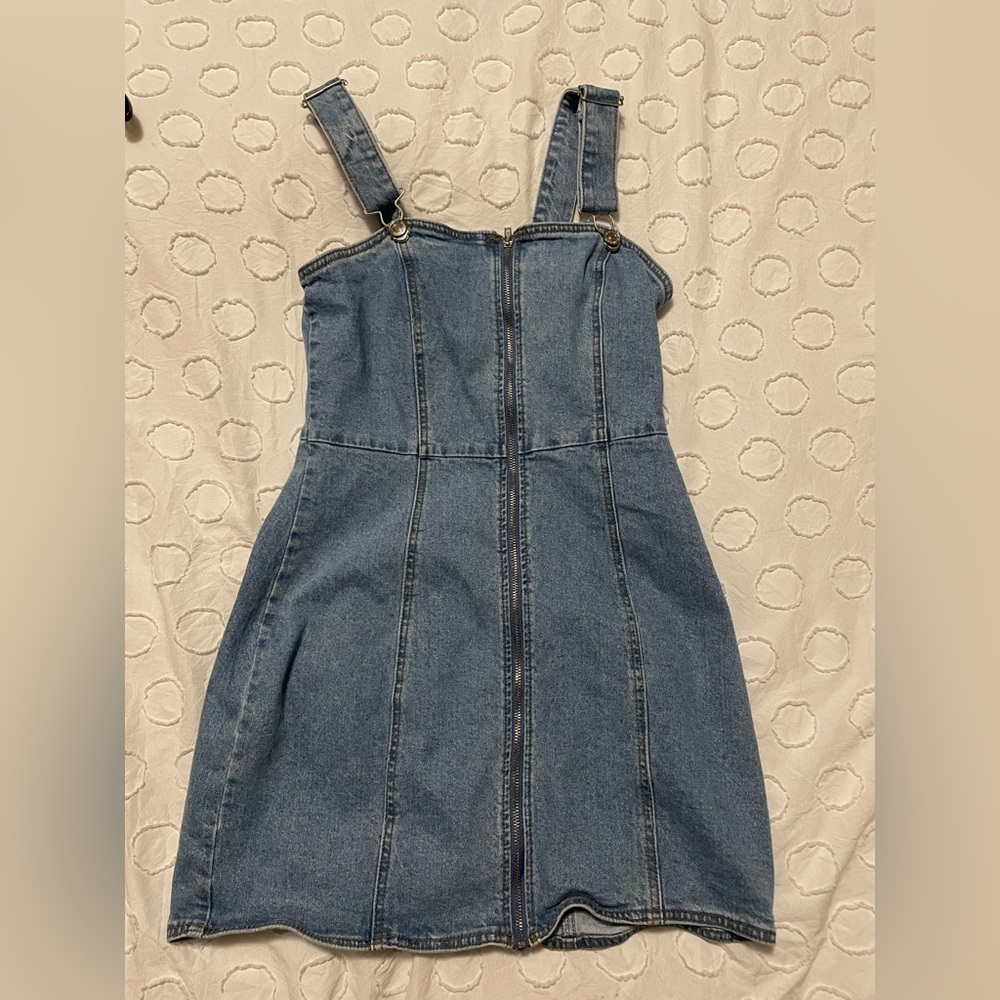 Forever 21 front zip front denim overall mini dress